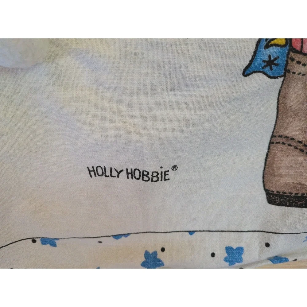 Vtg Holly Hobbie Quilted Blanket Cottagecore Grandmacore Prairie 70s 3-D PomPom